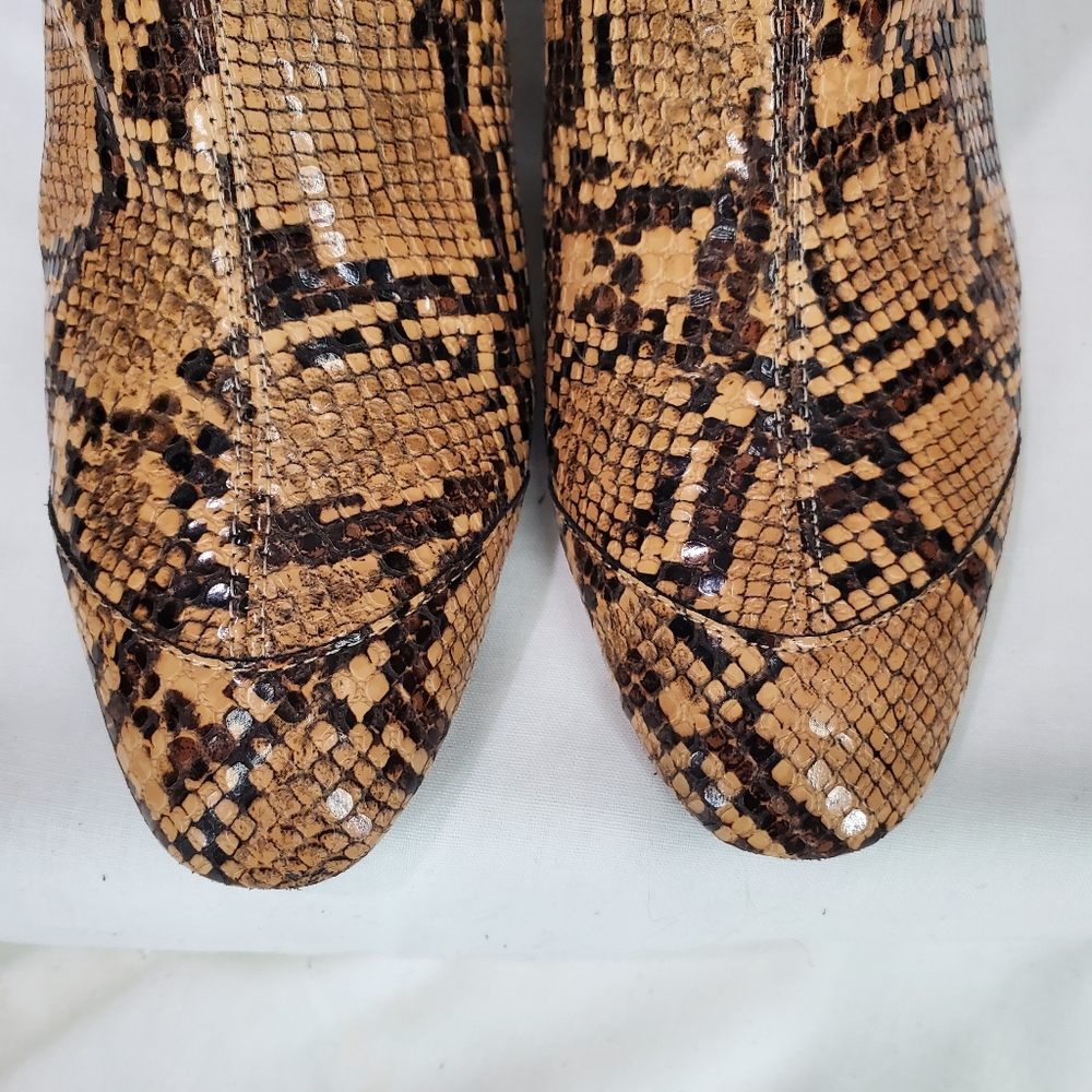 Zara Brown Snakeskin Block Heel Ankle Boot Bootie Size 7.5-8 EU 38 Animal Print - Picture 3 of 13